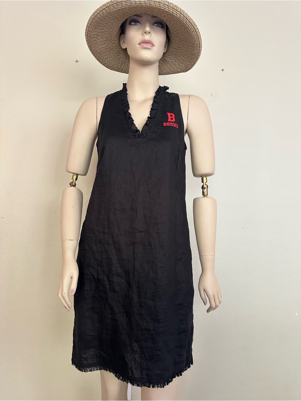 Tommy Bahama Brown University Linen Ruffle Dress Black XS